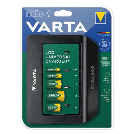 Incarcator Baterii Reincarcabile, Fara Acumulatori, LCD UNIVERSAL CHARGER+ cu 4 Canale de Incarcare Individuala, Varta 57688 101 401